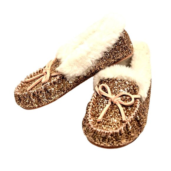 Crewcuts by J.Crew Kid's Gold and Pink Slippers w white Size K3 - Picture 2 of 8